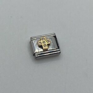 Zoppini Italian Charm CZ Stone Link 18k Gold Cross Stainless Steel